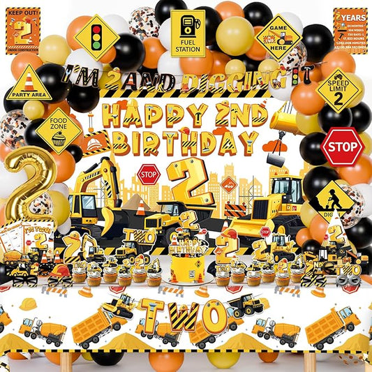 Construction Party Decorations for 2 Year Old Boy 128Pcs Truck