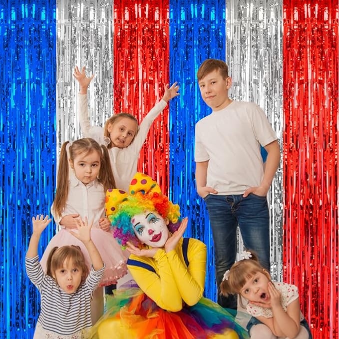 2 Pack 3.2 x 8.2 ft Red White and Blue Foil Fringe Backdrop