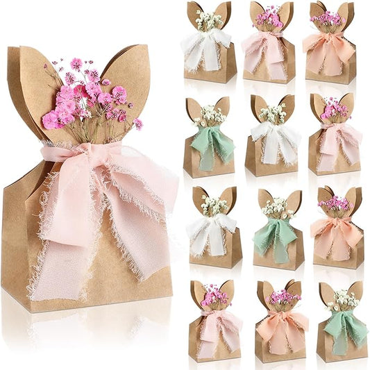 Affrolling 24 Set Boho Bow Easter Bunny Party Favor Bags DIY Bunny