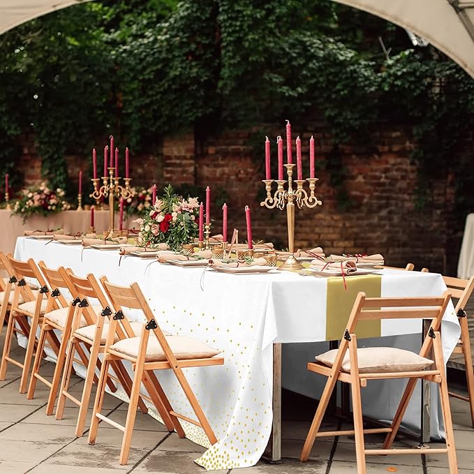 16Pack Disposable Plastic Tablecloths and Satin Table Runner Set