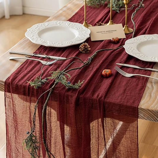 6pcs Burgundy Table Runner Red Table Runner Cheesecloth