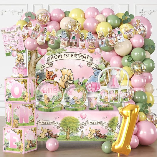 273 PCS Bear 1st Birthday Decorations All in One Baby Girl 1st