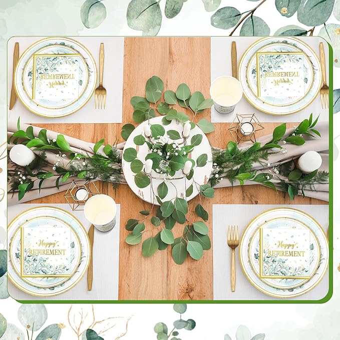 252 Pcs Sage Green Retirement Party Tableware Set Happy Retirement