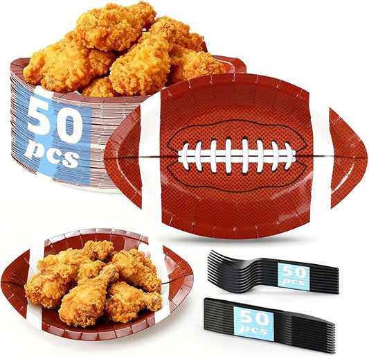 150 PCS Football Party Supplies Kit Contains 50 Football Plates