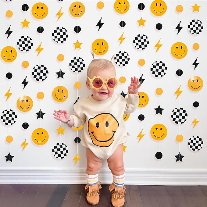 One Happy Dude 1st Birthday Decorations Black Yellow Smile Face