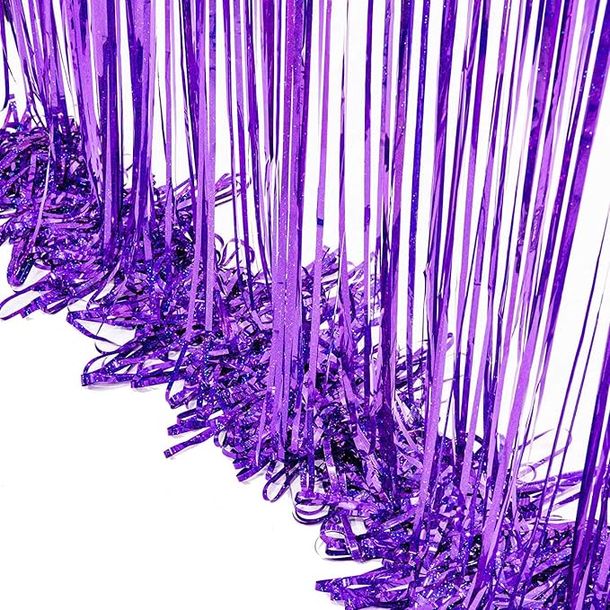 Purple Tinsel Foil Fringe Curtains - 2Pcs 3.2x8.2ft Party