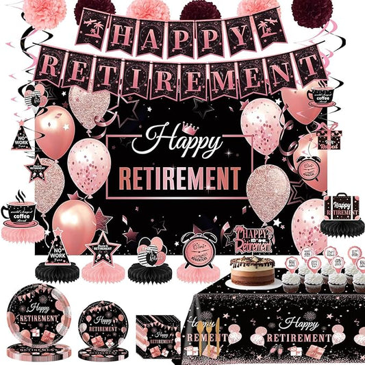 Retirement Party Decorations Rose Gold Retired Plates and Napkins