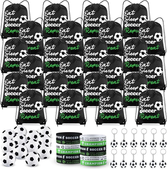 96 Pcs Soccer Party Favors Include 24 Soccer Drawstring Bags 24