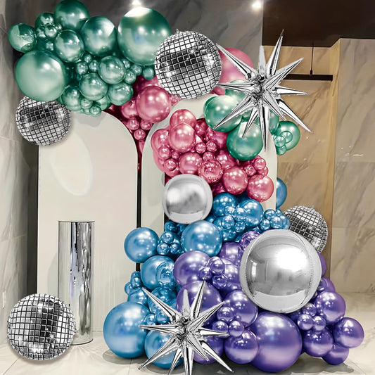 145PCS Metallic Balloon Garland Arch Kit with Chrome Blue Red Purple