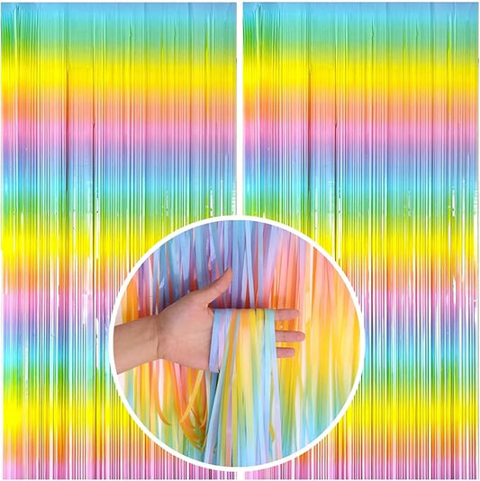 Pastel Rainbow Foil Fringe Curtain Streamers Party Backdrop Foil