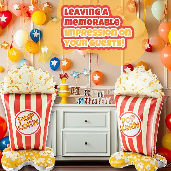 2 Pack 45 Inch Giant Standing Popcorn Balloons 3D Circus Carnival