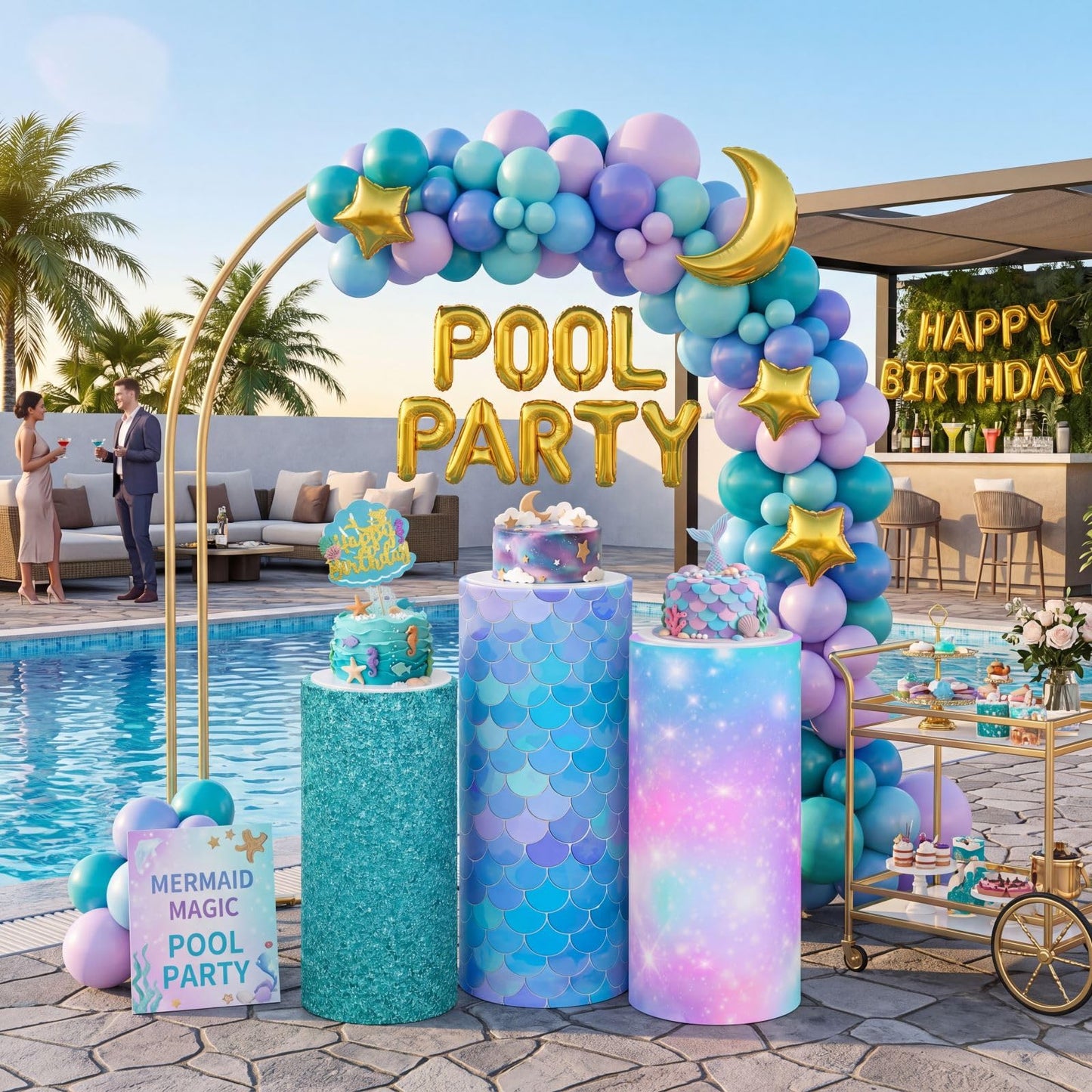 Mindsoft Set of 3 Mermaid Spandex Cylinder Stand Covers for Party,