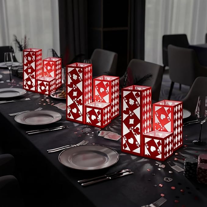 12 Pcs Casino Theme Party Centerpieces for Table 3 Size Poker Cards