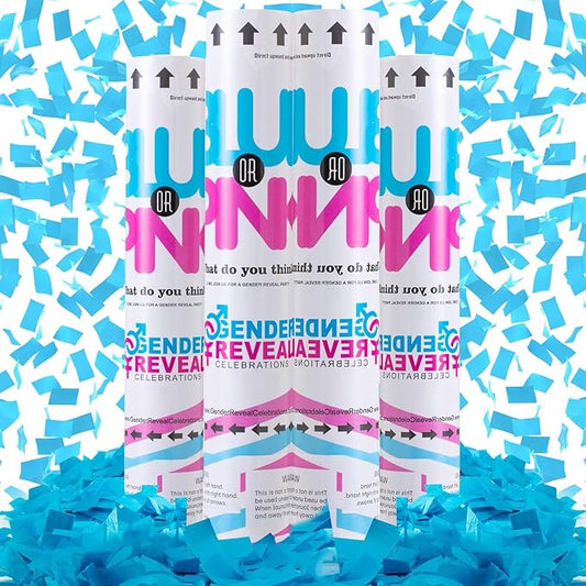 Premium Gender Reveal Confetti Cannon 4 Pack Blue Gender Reveal