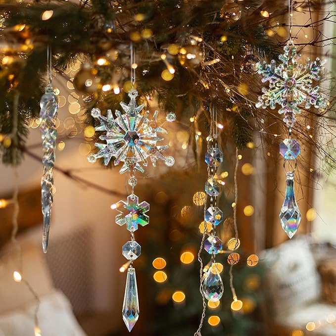GuassLee 18pcs Crystal Christmas Tree Ornaments - Iridescent Acrylic