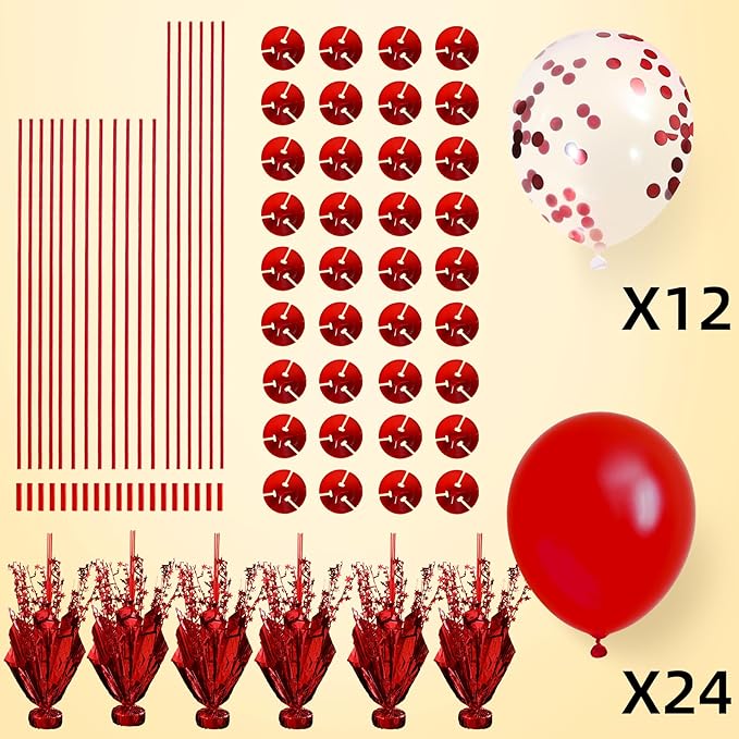 6 Set Red Christmas Table Balloons Centerpiece Stand Kit with Red