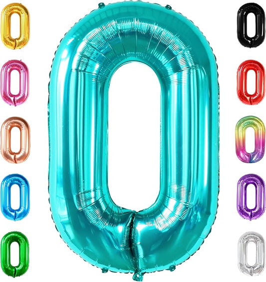 Huge Aqua Blue 0 Balloons - 40 Inch | Turquoise Balloons