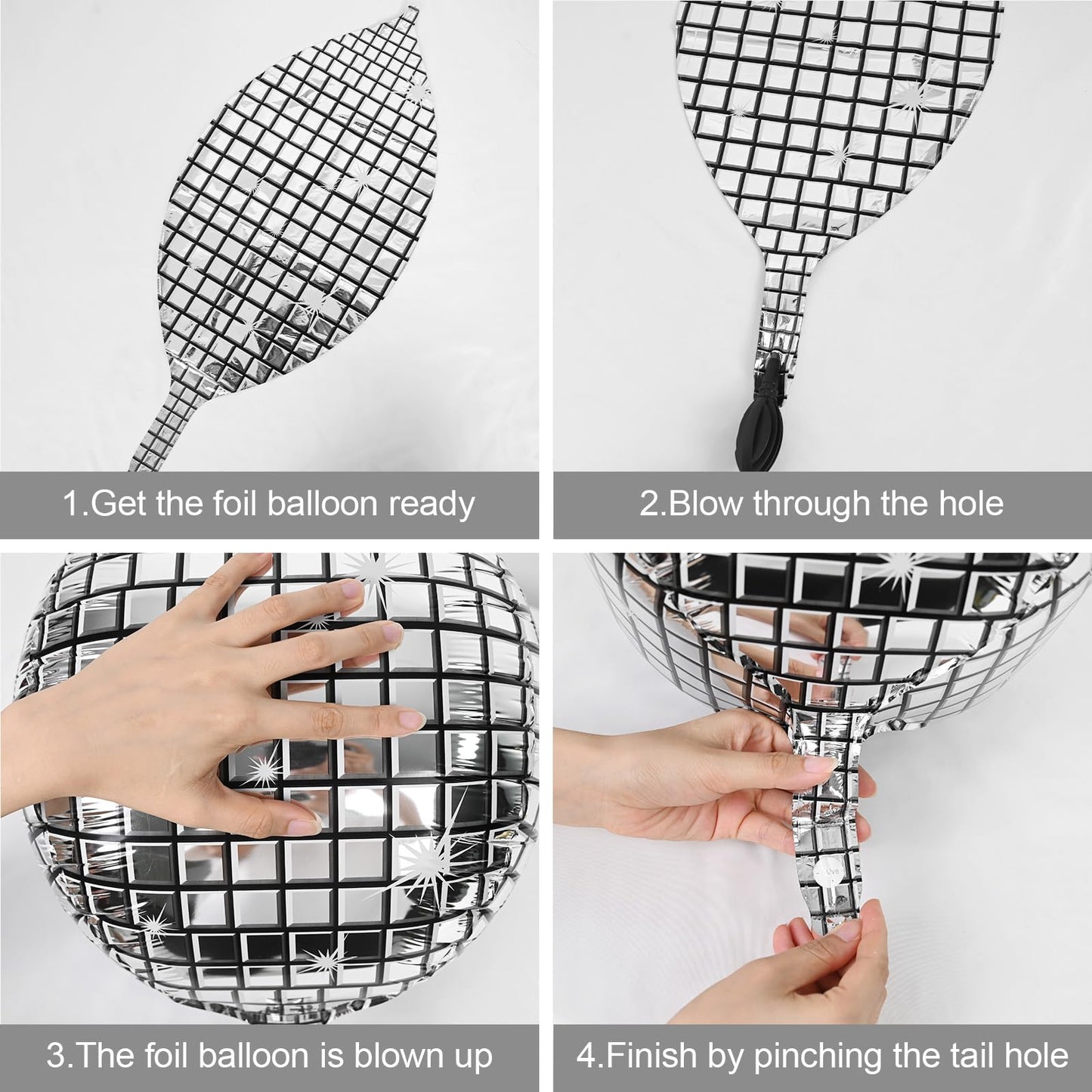 Disco Ball Balloons 4PC,Foil Disco Balloons 22 Inch 4D Round Meta Meta