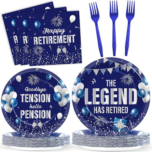 100PCS Retirement Party Supplies The Legend Has Retired Paper Plates
