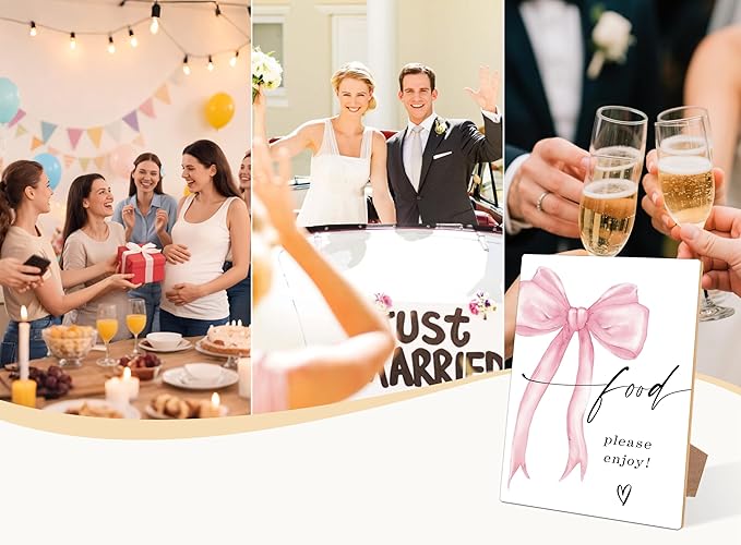 Pink Bow Theme Wooden Wedding Signs Food Please Enjoy Sign Bridal