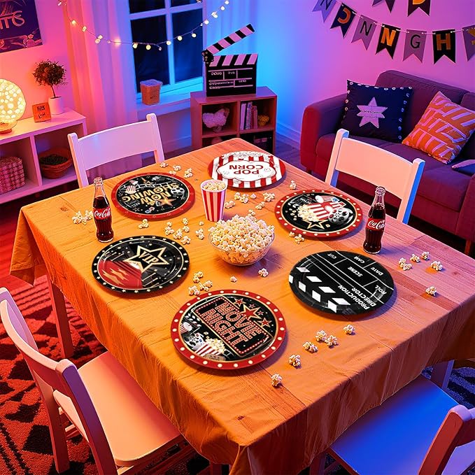 60 Pcs Movie Night Paper Plates 9 Disposable Heavy Duty Now Showing