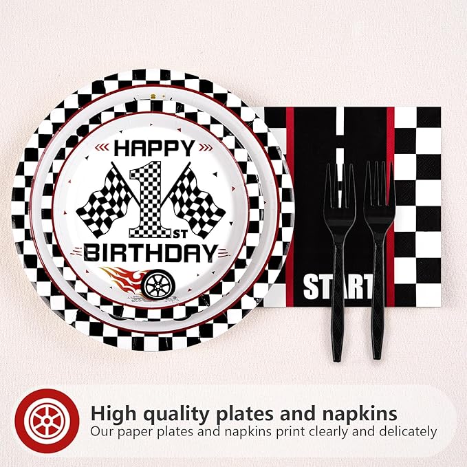 96 Pcs Fast One Birthday Decorations Race Car 1st Birthday Plates