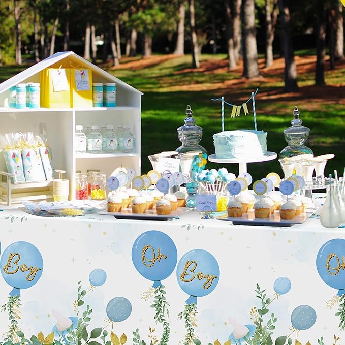 Baby Shower Party Tablecloths 3Pcs Watercolor Blue Birthday Party