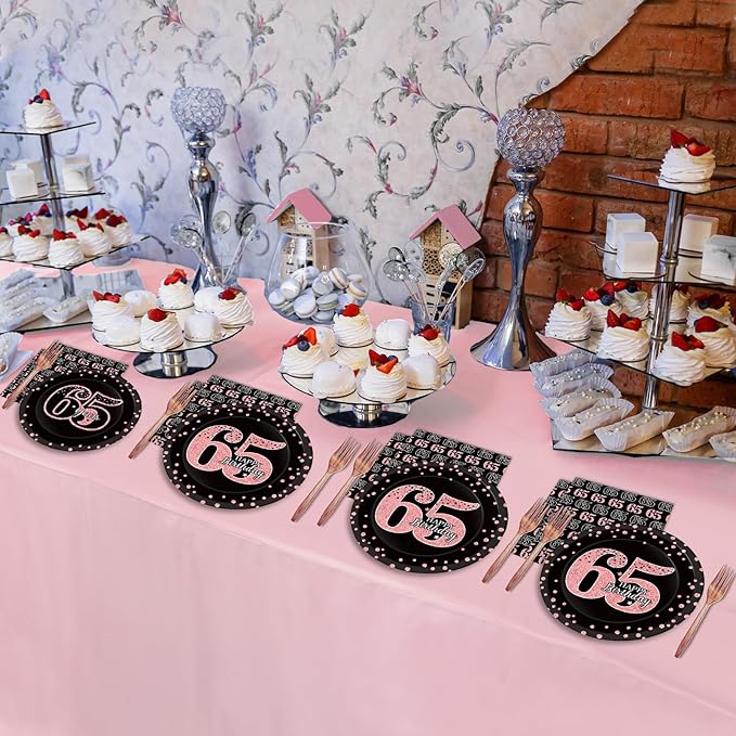 96 Pcs 65th Birthday Plates and Napkins Party Supplies Happy 65th