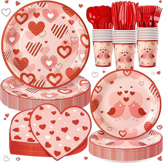 168PCS Red Love Heart Party Supplies for Valentines Galentines