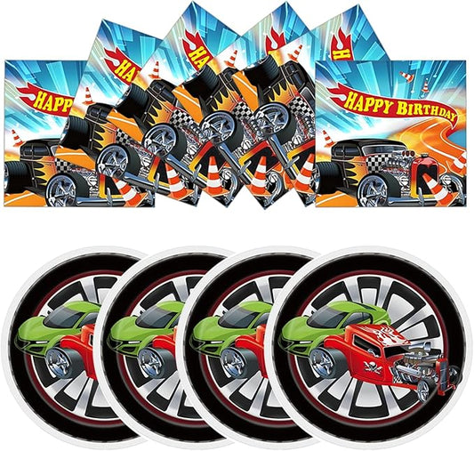 50Pcs Race Car Tableware Dinnerware Set Disposable Hot Car Wheels