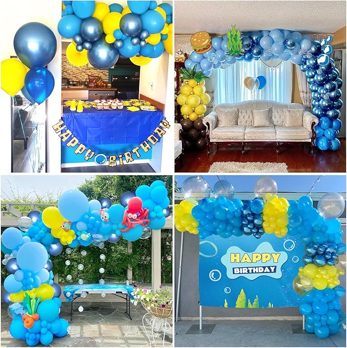 61pcs Blue and Yellow Balloons, 12 Inch Clear Yellow Blue Balloons