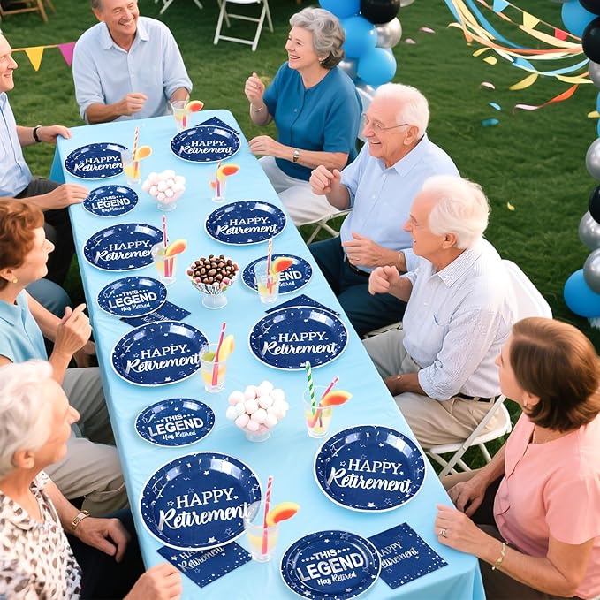 96 Pcs Retirement Party Supplies Blue and Silver Happy Retirement