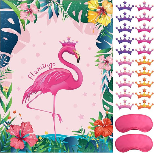 ASTARON Pin The Crown on The Flamingo, Flamingo Theme Party Game with