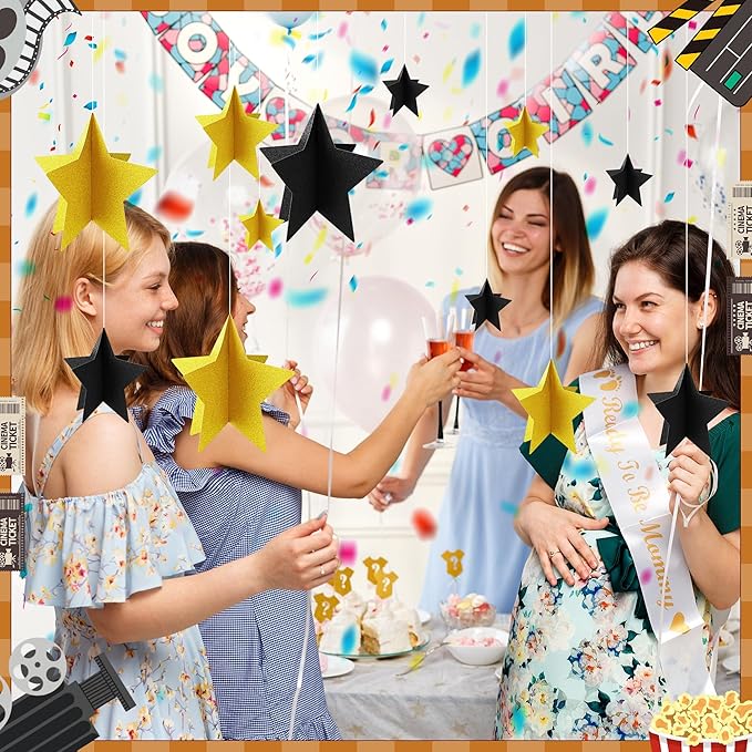 70 Pcs Black and Gold Star Centerpieces Black and Gold Party