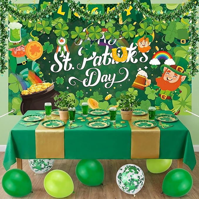 St Patrick's Day Party Decorations Set Backdrop Clover Banner Clover