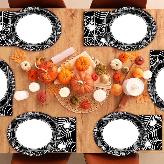 Halloween Party Oval Paper Plates 11inch Large Spider Web Paper