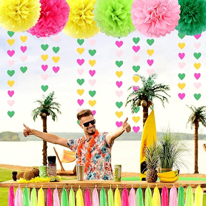 Hawaii Pool Party-Decorations Love-Heart Garland - 52Ft Tropical