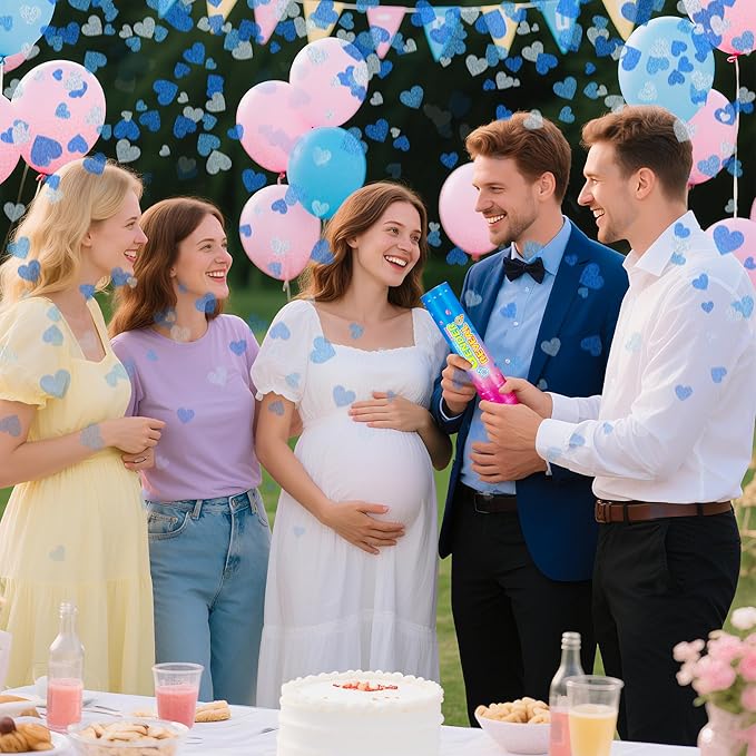 Gender Reveal Confetti Cannons – 6 Pack Blue Party Poppers – Baby Boy