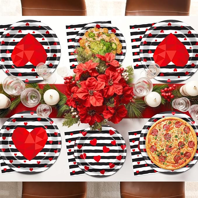 96 Pcs Valentine's Day Party Plates Napkins Tableware Set Valentines