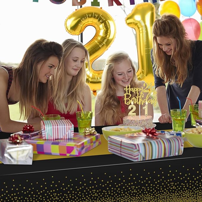 21st Birthday Decorations for Him Her with Banner Black and Gold