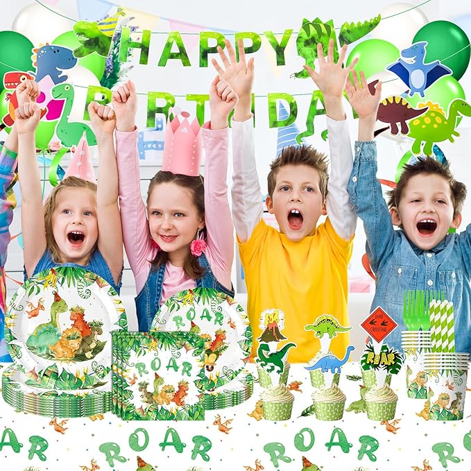 194 Pcs Dinosaur Birthday Decorations Includes Disposable Dinosaur