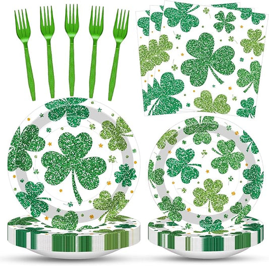 100 Pcs St Patrick's Day Shamrock Tableware Party Supplies Set