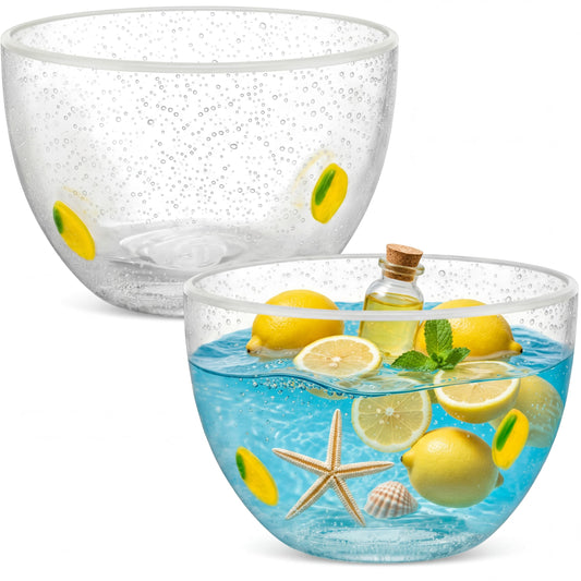 Potchen 2 Pcs Lemon Glass Fruit Bowl, 14oz Clear Glass Citrus Candy