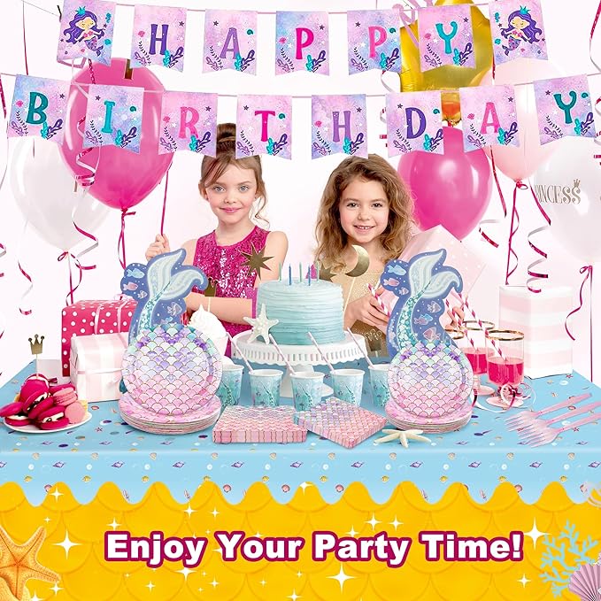 120 Pieces Mermaid Scale Birthday Party Tableware Set Includes