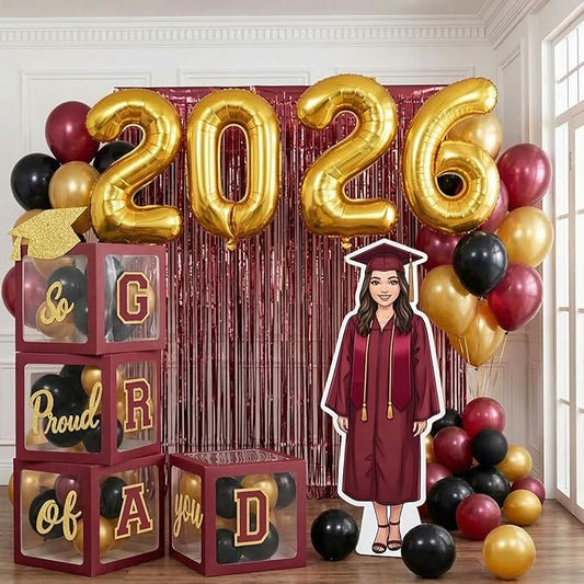 Maroon Black and gold Decorations 2026 Set of 4 Graduation Balloon
