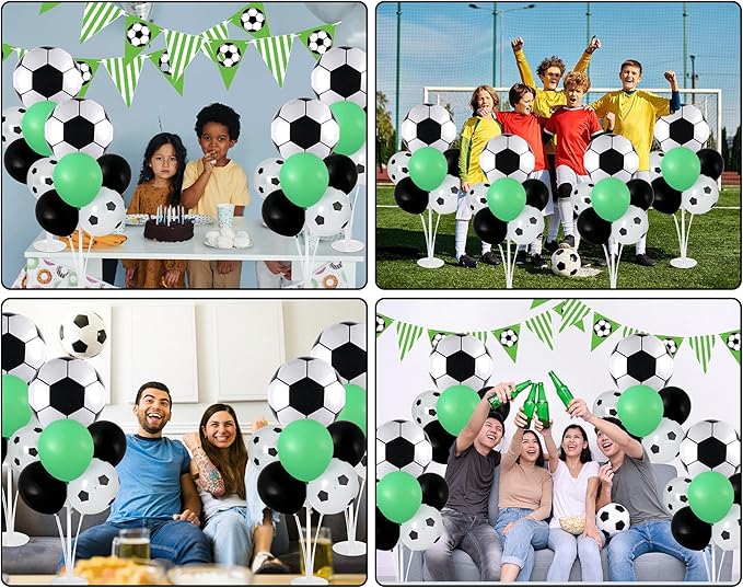 4 Sets Soccer Party Balloons Stand Kit with Soccer Foil Balloons