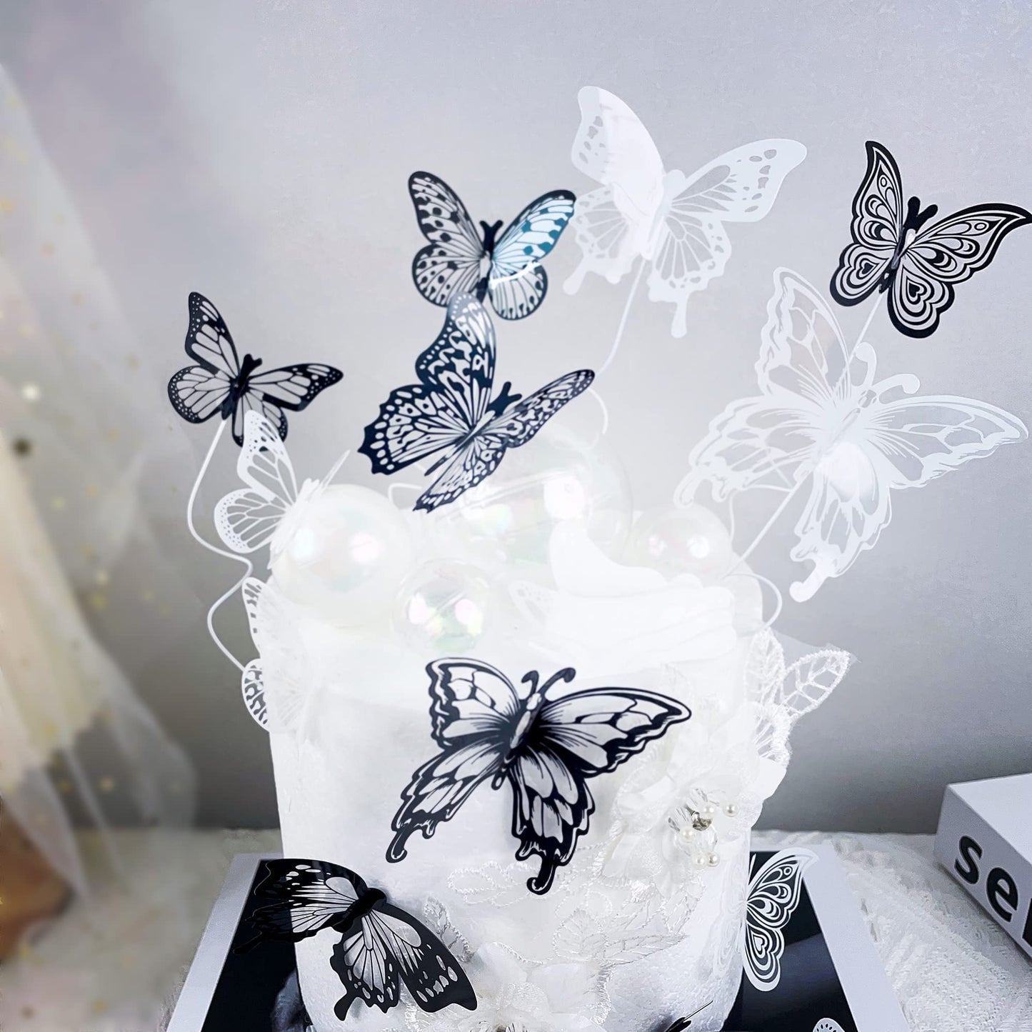 Ercadio 3d 36 Pack Butterfly Cake Toppers Black and White Pvc