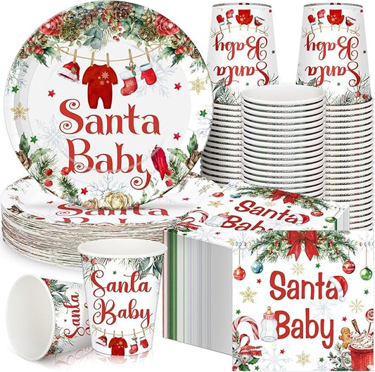 200 Pcs Baby Shower Paper Plates Cups Napkins Party Supplies