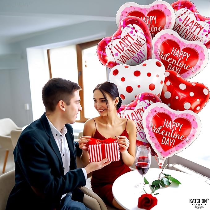 Happy Valentine's Day Balloons Set 12 Pack Red White & Pink Heart