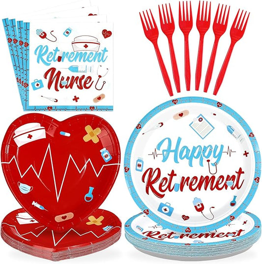 96Pcs Nurse Retirement Party Decorations Red and Blue Happy